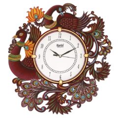 Dark red Peacock Wooden Wall Clock