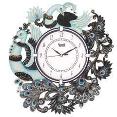 Sky Blu Peacock Wooden Wall Clock